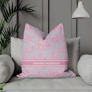 Chic vintage blau rosa toile de jouy gedruckt kissen