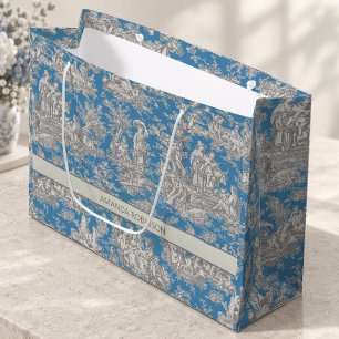 Chic Vintage Blau Türkis Toile de Jouy Muster Große Geschenktüte