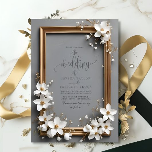 Chic Vintage Blumen Golden Frame Wedding Einladung