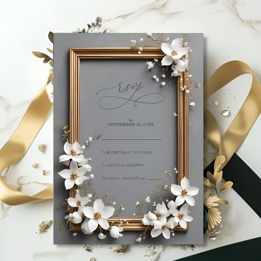 Chic Vintage Blumen Golden Frame Wedding RSVP Karte