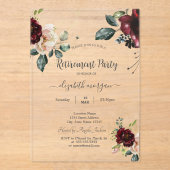 Chic Vintage Burgundy Flowers Retirement Party Acryleinladungen (Vorderseite)