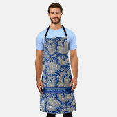 Chic Vintage dunkelblaue Toile de jouy bedruckt Schürze (Getragen)
