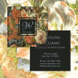 Chic Vintage Floral rot blau anthrazit Monogramm Quadratische Visitenkarte