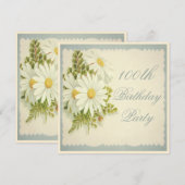 Chic-Vintage Gänseblümchen-100. Geburtstag Einladung (Vorne/Hinten)