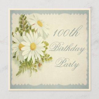 Chic-Vintage Gänseblümchen-100. Geburtstag Einladung