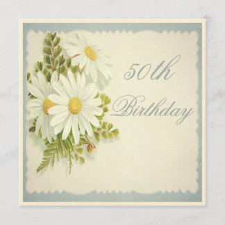Chic-Vintage Gänseblümchen-50. Geburtstag Einladung