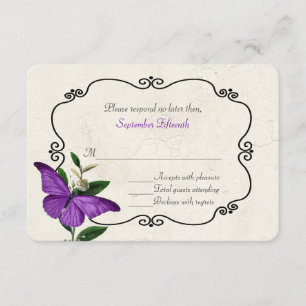 Chic Vintage Lila Schmetterlinge Wedding RSVP Card Karte