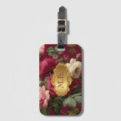 Chic Vintage Red Rose Floral Monogrammed  Gepäckanhänger (Vorderseite Vertikal)