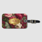 Chic Vintage Red Rose Floral Monogrammed  Gepäckanhänger (Vorderseite (Horizontal))
