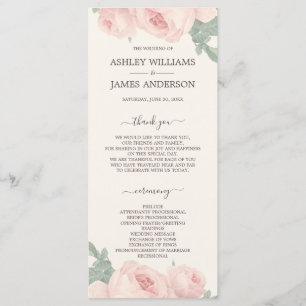 Chic Vintage Rosa Rose cremefarbene Hochzeit Programm