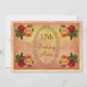 Chic Vintage Rose 17. Geburtstag Einladung (Vorderseite)