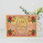 Chic Vintage Rose 17. Geburtstag Einladung (Stehend Vorderseite)
