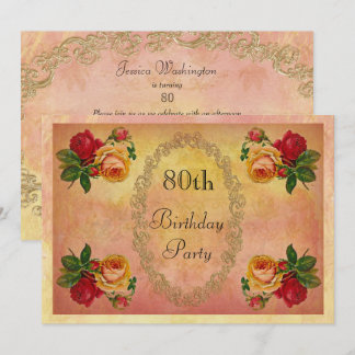 Chic Vintage Rose 80. Geburtstag Einladung