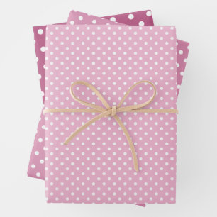 Chic Vintage Rose Pink White Polka Dots Muster Geschenkpapier Set
