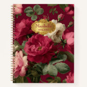 Chic Vintage Rose Red Floral  Monogrammed  Notizblock (Vorderseite)