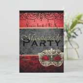 Chic-Vintage rote Maskerade-Einladungen Einladung (Stehend Vorderseite)