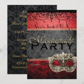 Chic-Vintage rote Maskerade-Einladungen Einladung (Vorne/Hinten)