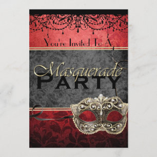 Chic-Vintage rote Maskerade-Einladungen Einladung