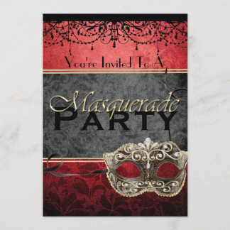 Chic-Vintage rote Maskerade-Einladungen Einladung