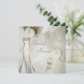 Chic Vintage Wedding Gown Brautparty Einladung (Stehend Vorderseite)