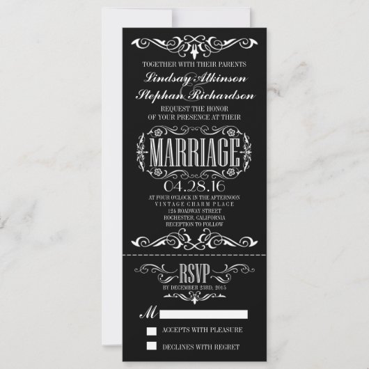 Chic Vintage Wedding Ticket Einladung (Vorderseite)