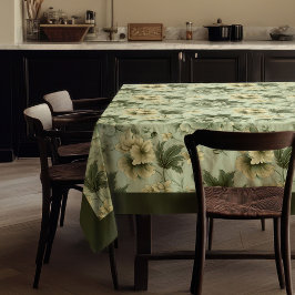 Chic Vintage weiche Pastellgrün und Elfenbein-Blum Tischdecke
