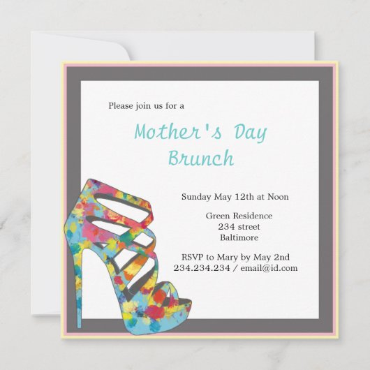 Chic-Vintager Rosen-hohe Fersen-Mutter-TagesBrunch Einladung (Vorderseite)