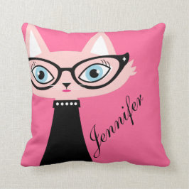 Chic-Vintages Katze2-sided Throw-Kissen - Rosa Kissen