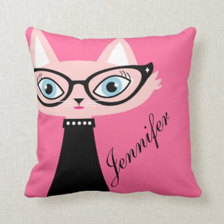 Chic-Vintages Katze2-sided Throw-Kissen - Rosa Kissen