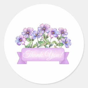 Chic Violet Blume mit Banner Floral Vielen Dank Runder Aufkleber