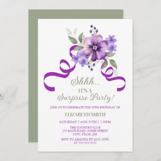 Chic Violet Floral Botanical Surprise Birthday Einladung