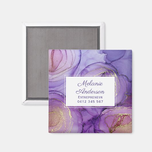 Chic Violet Gold Rose Business Card Magnet (Vorderseite/Rückseite)