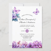 Chic Violet Hydrangea Butterfly Wedding Einladung