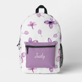 CHIC VIOLET LILA BLUME PATTERN INDIVIDUELLE NAME BEDRUCKTER RUCKSACK
