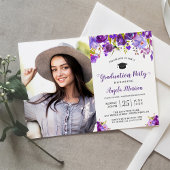 Chic Violet Lila Floral Foto Graduation Party Einladung