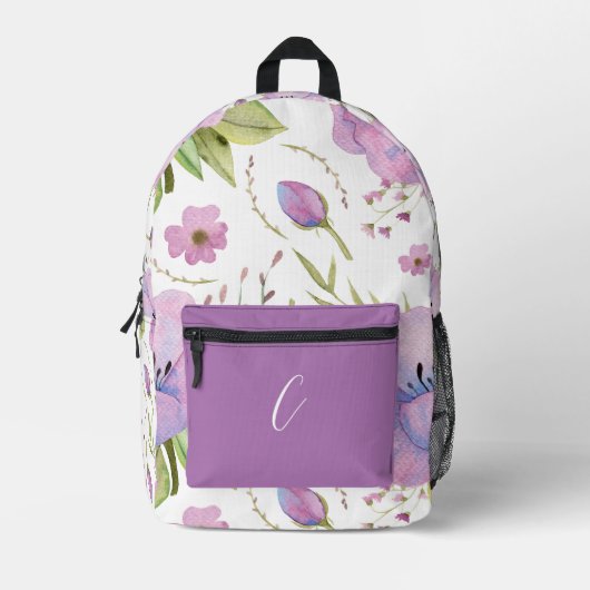 CHIC VIOLET LILA FLORAL PATTERN INDIVIDUELLE NAME BEDRUCKTER RUCKSACK (Vorderseite)