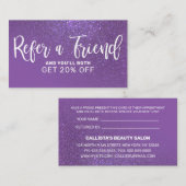 Chic Violet Lila Glitzer Gradient Typografie Empfehlungskarte (Vorne/Hinten)
