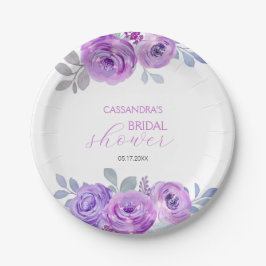 Chic Violet Rose Grüne Blumenbeete Brautparty Pappteller