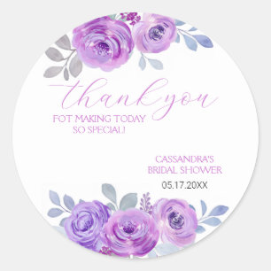 Chic Violet Rose Grüne Blumenbeete Brautparty Runder Aufkleber