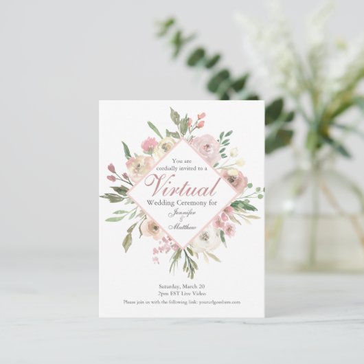 Chic Virtual Spring Blush Rosa Hochzeit Postkarte (Stehend Vorderseite)
