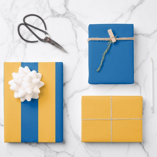 Chic Warm Gelb & Blau Streifen Muster Geschenkpapier Set (Vorderseite)