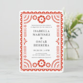 Chic Warm Red Papel Picado Inspiriert Hochzeit Einladung (Stehend Vorderseite)