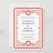 Chic Warm Red Papel Picado Inspiriert Hochzeit Einladung (Vorderseite)
