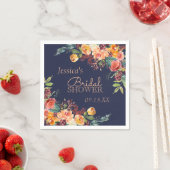 Chic Warme Floral Navy Blue Personalisiert Napkin Serviette (Beispiel)