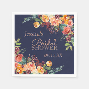 Chic Warme Floral Navy Blue Personalisiert Napkin Serviette
