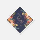 Chic Warme Floral Navy Blue Personalisiert Napkin Serviette (Ecke)
