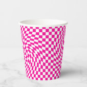 Chic Warped Checkered Pattern Magenta Rosa & Weiß Pappbecher (Vorderseite)