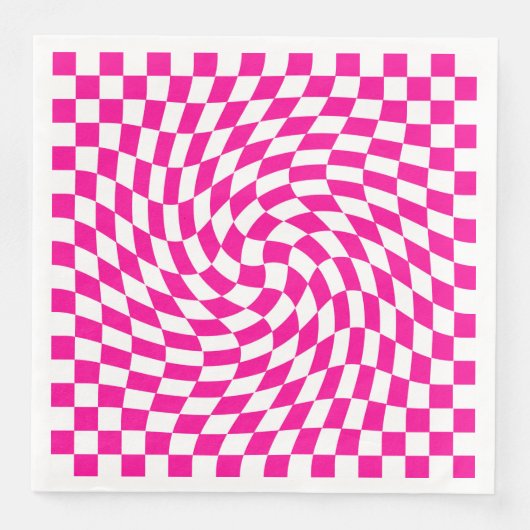Chic Warped Checkered Pattern Magenta Rosa & Weiß Serviette (Vorderseite)