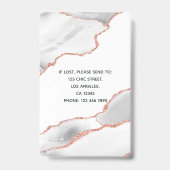 Chic Wasserfarbe Weiß und Rose Gold Agate Business Ausweis (Back)