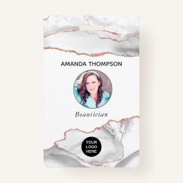 Chic Wasserfarbe Weiß und Rose Gold Agate Business Ausweis